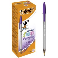 Bic Cristal Fun Boligrafo de Bola - Punta Gruesa de 1.6mm - Tinta con Base de Aceite, color Morado.