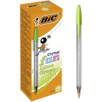 Bic Cristal Fun Boligrafo de Bola - Punta Gruesa de 1.6mm - Tinta con Base de Aceite - Color Verde Lima