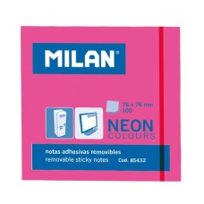 Milan Bloc de 100 Notas Adhesivas - Removibles - 76mm x 76mm - Color Rosa Neon