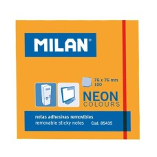 Milan Bloc de 100 Notas Adhesivas - Removibles - 76mm x 76mm - Color Naranja Neon