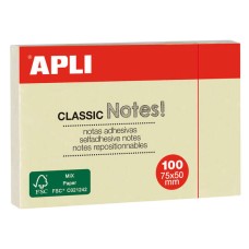 Apli Notas Adhesivas Classic 75x50mm Bloc 100 Hojas - Adhesivo de Calidad- Amarillo.