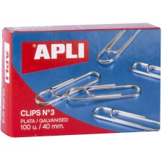 APLI Clips Nº 3 PLATA 100 UNID/ 40 mm.